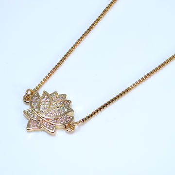 Shimmering Gold Lotus Charm Necklace, Bride to be, Valentine's Day Gift For Her, Galentine's Day, Statement Necklace Cz